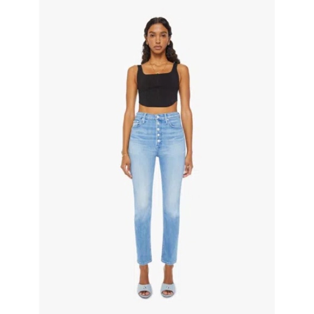 MOTHER High Rise Button-Fly Jeans in Light Blue Fade